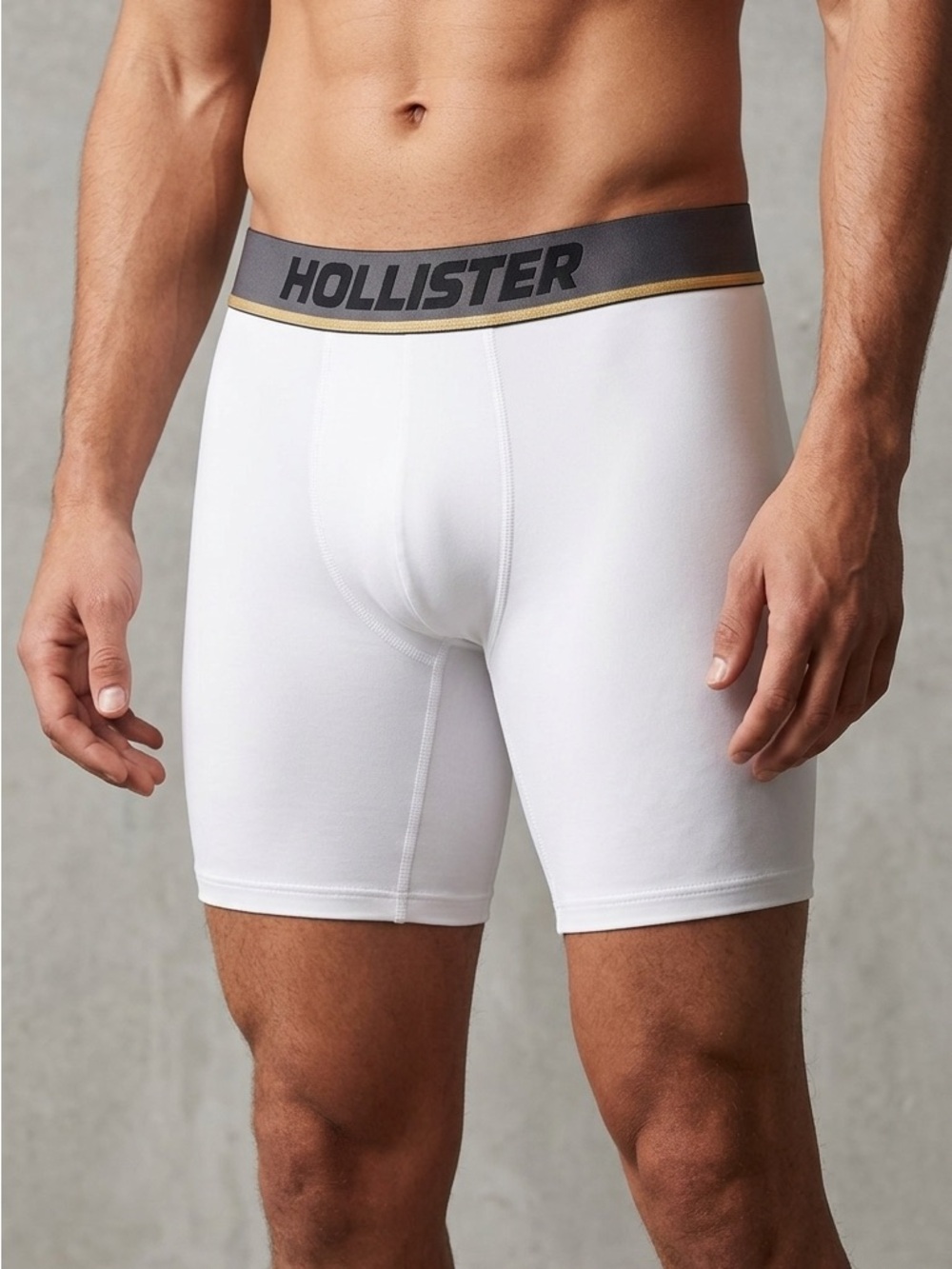 Hollister White Boxer Briefs with Gray Waistband and Gold Trim